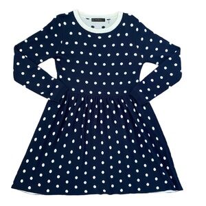 MAK Navy and White Polka Dot Baby Doll Sweater Dress Size M